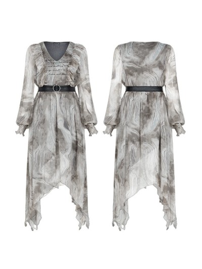 Punk Rave Grey Street Fashion Gothic Grunge Chiffon Irregular Long Dress -  DarkinCloset.com