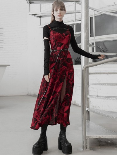 Punk Rave Red Street Fashion Gothic Grunge Slit Long Dress