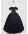 Rose Blooming Romantic Black Off-the-Shoulder Gothic Lace Corset Long Prom Ball Dress