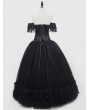 Rose Blooming Romantic Black Off-the-Shoulder Gothic Lace Corset Long Prom Ball Dress