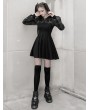 Punk Rave Black Plaid Street Fashion Gothic Grunge Fake Two-Piece Hooded Casual Dress