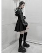 Punk Rave Black Plaid Street Fashion Gothic Grunge Fake Two-Piece Hooded Casual Dress