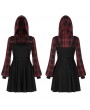 Punk Rave Black and Red Plaid Street Fashion Gothic Grunge Fake Two-Piece Hooded Casual Dress