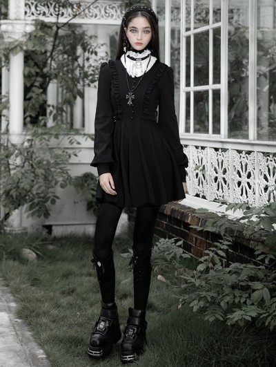 Punk Rave Black Street Fashion Gothic Grunge Long Sleeve Short Casual Dress