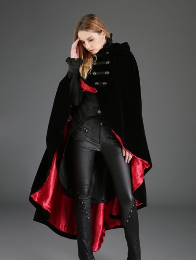 Devil Fashion Red Gothic Long Hooded Cape Coat For Women