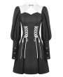 Dark in Love Black and White Gothic Witch Long Sleeve Short Dress