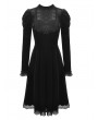 Dark in Love Black Gothic Doll Velvet Long Sleeves Midi Dress