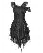 Dark in Love Black Gothic Off-the-Shoulder Lace Irregular Short Party Dress