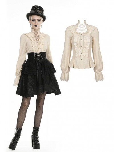 Dark in Love Ivory Vintage Steampunk Long Sleeve Blouse for Women