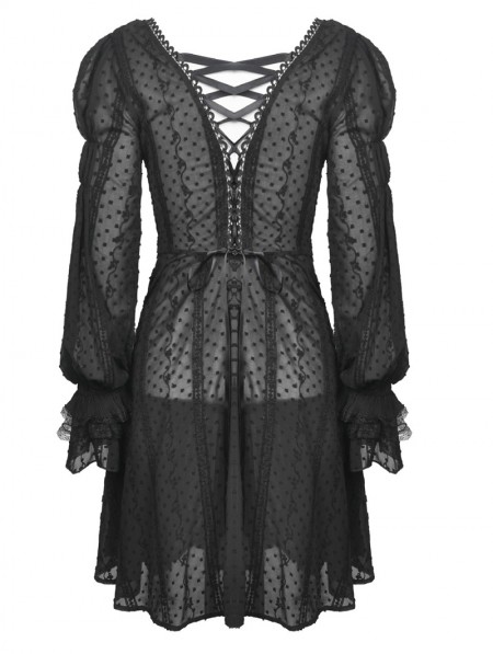 Dark in Love Black Vintage Gothic Dot Chiffon Dress Coat for Women ...
