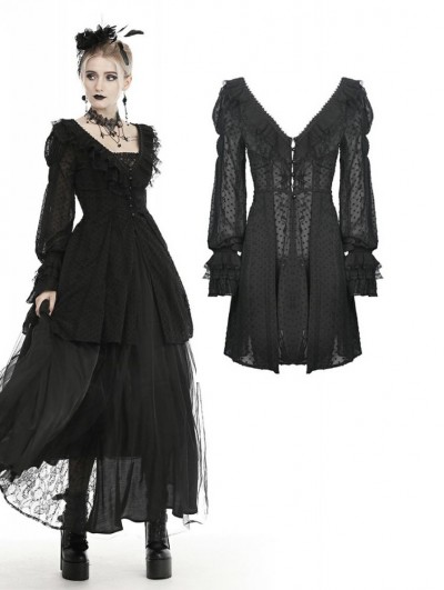 Dark in Love Black Vintage Gothic Dot Chiffon Dress Coat for Women