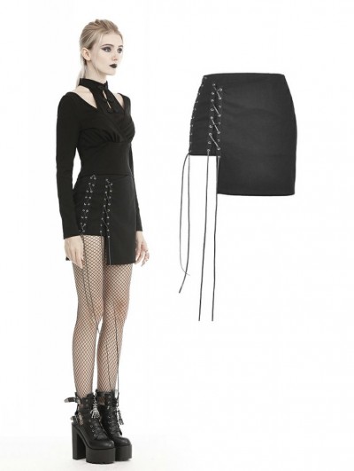 Dark in Love Black Gothic Punk Grunge Moto Style Asymmetric Mini Skirt