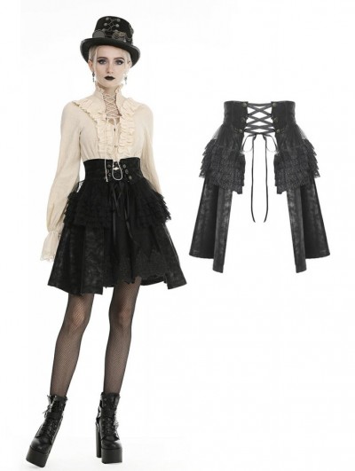 Dark in Love Black Gothic PU Leather Short Layered Skirt