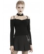 Dark in Love Black Gothic Punk Off-the-Shoulder Long Sleeve Casual T-Shirt for Women