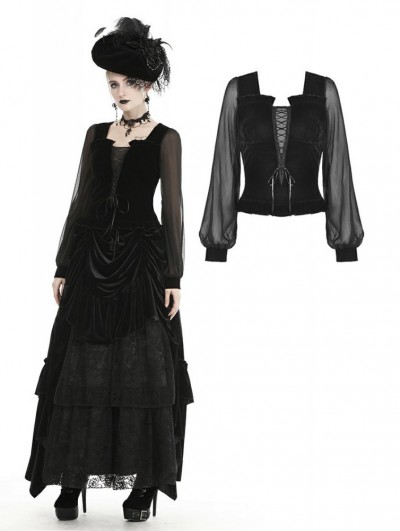 Dark in Love Black Vintage Gothic Velvet Long Sleeve Daily Wear Shirt for Women