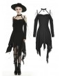 Dark in Love Black Gothic Grunge Off-the-Shoulder Irregular Long Sleeve Daily Wear Dress 