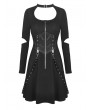 Dark in Love Black Gothic Punk Long Sleeve Short Casual Dress with Detachable Belt