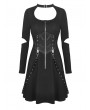 Dark in Love Black Gothic Punk Long Sleeve Short Casual Dress with Detachable Belt