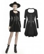 Dark in Love Black Gothic Punk Long Sleeve Short Casual Dress with Detachable Belt