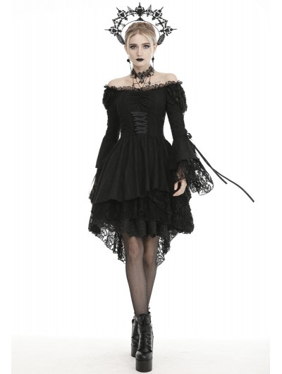 Dark in Love Black Gothic Decadent Off-the-Shoulder Long Sleeve Cocktail Party Dress