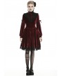 Dark in Love Dark Red Gothic Velvet Cross Long Lantern Sleeve Midi Dress