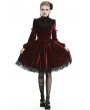 Dark in Love Dark Red Gothic Velvet Cross Long Lantern Sleeve Midi Dress