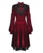 Dark in Love Dark Red Gothic Velvet Cross Long Lantern Sleeve Midi Dress