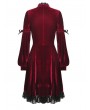 Dark in Love Dark Red Gothic Velvet Cross Long Lantern Sleeve Midi Dress