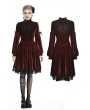 Dark in Love Dark Red Gothic Velvet Cross Long Lantern Sleeve Midi Dress