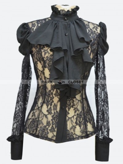 Pentagramme Black Rose Lace Bowtie Sexy Gothic Blouse for Women