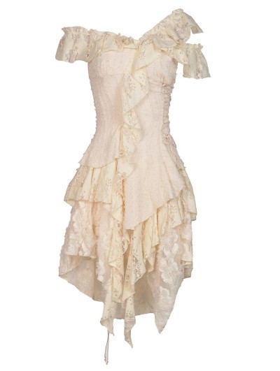 Dark in Love Ivory Steampunk Gothic Asymmetric Frilly Lace Dress -  DarkinCloset.com