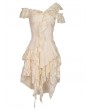 Dark in Love Ivory Steampunk Gothic Asymmetric Frilly Lace Dress