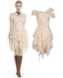 Dark in Love Ivory Steampunk Gothic Asymmetric Frilly Lace Dress