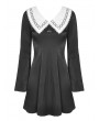 Dark in Love Black and White Cute Gothic Grunge Long Sleeve Short Daily Wear Dress 