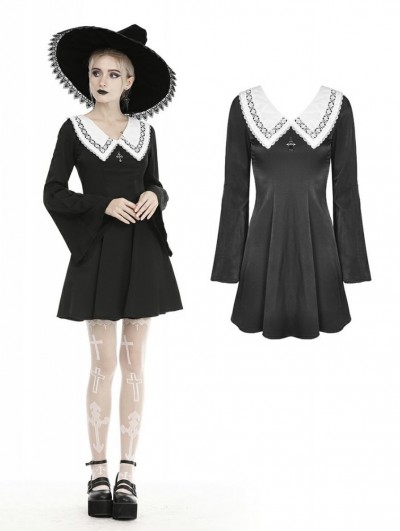 Dark in Love Black and White Cute Gothic Grunge Long Sleeve Short Daily Wear Dress 