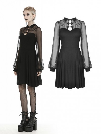Dark in Love Black Vintage Sexy Gothic Butterfly Long Sleeve Short Dress