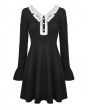 Dark in Love Black and White Gothic Grunge Long Sleeve Daily Wear Short Dress
