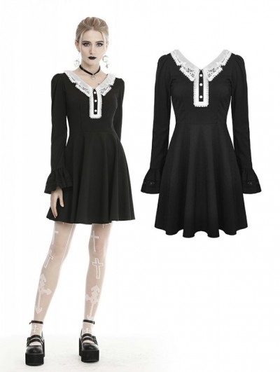 Dark in Love Black and White Gothic Grunge Long Sleeve Daily Wear Short Dress