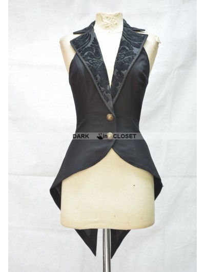 Pentagramme Black Tailcoat Style Gothic Waistcoat for Women