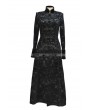 Pentagramme Black Printed Pattern Double-Breasted Gothic Long Coat for Women