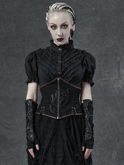 Punk Rave Black Vintage Gothic Lace-up Fingerless Gloves for Women