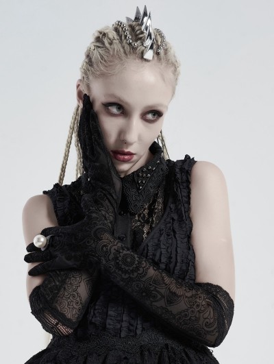 Punk Rave Black Daily Wear Vintage Pattern Gothic Gloves for Women