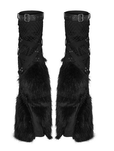 Punk Rave Black Gothic Punk Handsome Faux Fur Leg Warmer Sleeve for Women