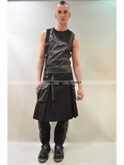 Pentagramme Black Sleeveless Buckle Belt Gothic Top for Men