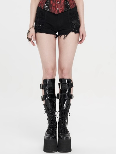 Punk Rave Black Gothic Punk Rivet Hot Shorts for Women