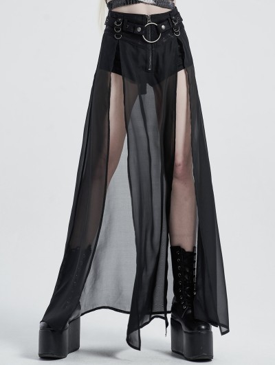 Punk Rave Black Gothic Transparent Fake Two-Pieces Long Skirt