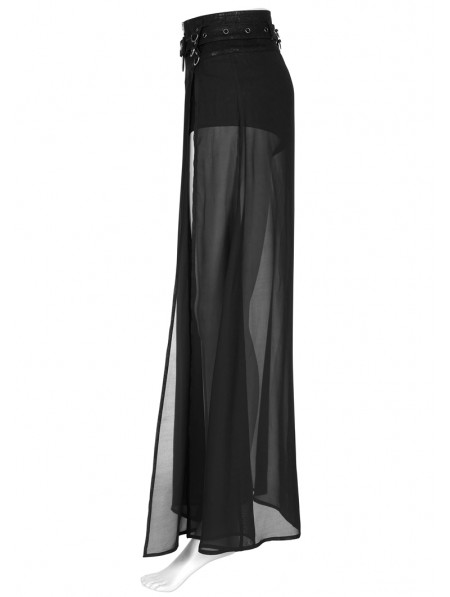 Punk Rave Black Gothic Transparent Fake Two-Pieces Long Skirt ...
