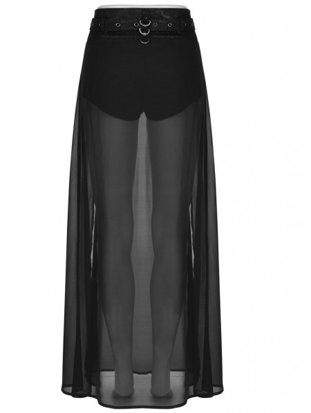 Punk Rave Black Gothic Transparent Fake Two-Pieces Long Skirt ...