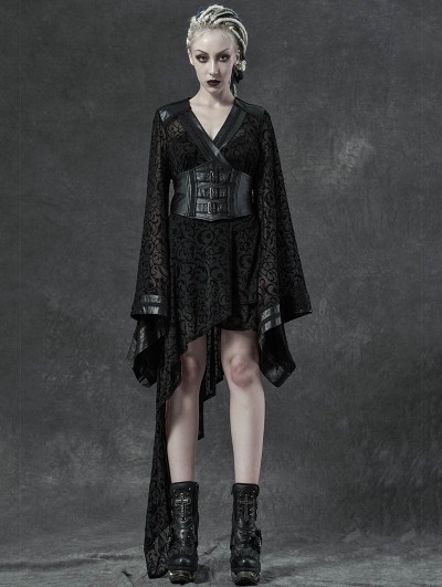 Punk Rave Black Gothic Transparant Jacquard Asymmetrical Kimono for Women