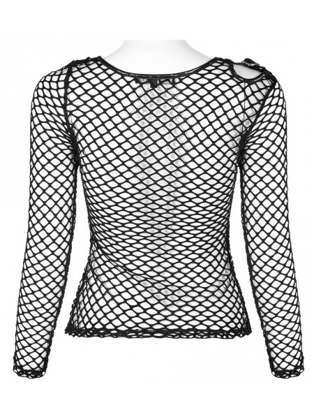 Punk Rave Black Gothic Daily Wear Perspective Mesh T-Shirt for Women ...